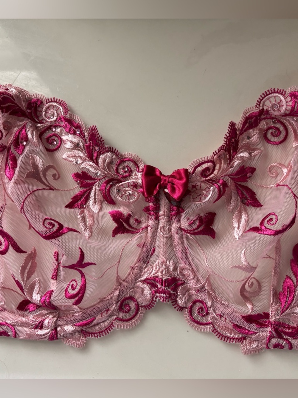 Soma 36DD bra lace sheer pink red floral full coverage